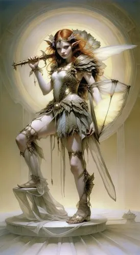 fairy , neon wings, sky, short dress
,a fairy girl wearing a costume in a fantasy land,female warrior,bow and arrows,warrior woman,wind warrior,swordswoman,penthesilea,Illustration,Realistic Fantasy,R