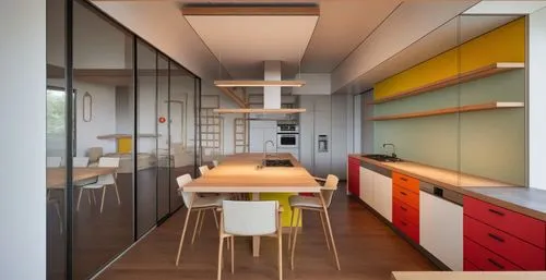 colorful furniture and colorful drawers are arranged in the room,modern kitchen interior,modern kitchen,kitchen design,kitchen interior,interior modern design,kitchenette,Illustration,Retro,Retro 19