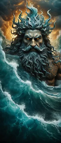 maelstrom,god of the sea,sea god,poseidon god face,poseidon,sea storm,sea fantasy,the wind from the sea,medusa,stormy sea,neptune,flotsam and jetsam,nature's wrath,tidal wave,sea monsters,shipwreck,medusa gorgon,world digital painting,sunken ship,fantasy art,Illustration,Abstract Fantasy,Abstract Fantasy 19