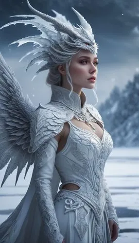 ice queen,the snow queen,white rose snow queen,dawnstar,eternal snow,suit of the snow maiden,heroic fantasy,ice princess,archangel,fantasy picture,icewind,mervat,sigyn,white swan,neiges,fantasy woman,fantasy art,velika,icea,saturnyne,Conceptual Art,Fantasy,Fantasy 11