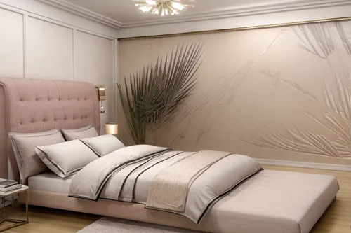 beige white palette , gold details on lamps  , best quality , luxurious , elegant atmosphere , different luxury bed,3d rendering,canopy bed,interior decoration,render,wall plaster,modern room,room div