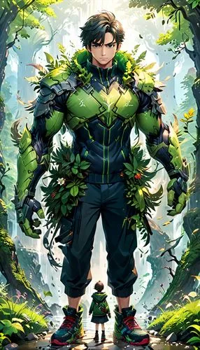 forest man,game illustration,nature and man,eco,waldmeister,tree man,arborist,mandraki,pak-choi,biologist,background ivy,aaa,leafy,patrol,farmer in the woods,chuka wakame,oak,avenger hulk hero,wasabi,forest clover,Anime,Anime,General