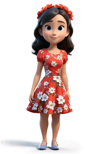 a girl in a dress,agnes,doll dress,moana,princess sofia,lilo,little girl dresses,floral dress,girl in red dress,cute cartoon character,flower girl,hula,little girl in pink dress,polynesian girl,country dress,dress doll,the girl in nightie,polka dot dress,rosa ' the fairy,girl in flowers,Unique,3D,3D Character