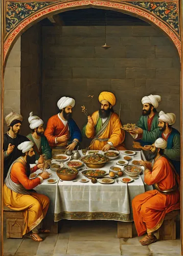 punjabi cuisine,caravanserai,middle-eastern meal,orientalism,rajasthani cuisine,iranian cuisine,dervishes,turban,spice souk,shami kebab,persian new year's table,zoroastrian novruz,indian cuisine,persian,middle eastern food,adana kebabı,kabsa,from persian shah,ottoman,tandoor,Art,Classical Oil Painting,Classical Oil Painting 29