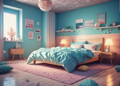 roominess,3d render,bedroom,blue room,the little girl's room,3d rendering,kids room,3d background,modern room,3d rendered,children's bedroom,sleeping room,great room,bedrooms,render,decors,interior decoration,boy's room picture,3d fantasy,baby room,Photography,Artistic Photography,Artistic Photography 01