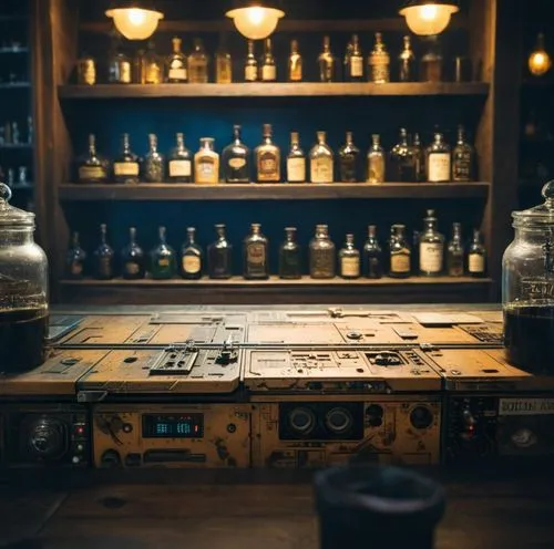 bar counter,apothecary,liquor bar,unique bar,bar,distillation,workbench,brandy shop,music chest,mixing table,laboratory,potions,jägertstand,chemical laboratory,mix table,control panel,distilled beverage,single malt whisky,barmaid,single malt scotch whisky