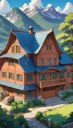 house in the mountains,house in mountains,butka,alpine village,ghibli,the cabin in the mountains,log home,ski resort,dreamhouse,chalet,country estate,studio ghibli,wooden houses,forest house,country house,wooden house,sylvania,apartment house,beautiful home,private house,Illustration,Japanese style,Japanese Style 03