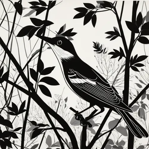 black and white warbler,bird illustration,magnolia warbler,brewer's blackbird,flower and bird illustration,bohemian waxwing,golden crowned kinglet,song bird,townsend's warbler,sparrows,songbirds,passerine bird,blackbird,grey shrike-thrush,passerine,scarlet honeyeater,northern mockingbird,chickadee,blackburnian warbler,garden birds,Illustration,Vector,Vector 13