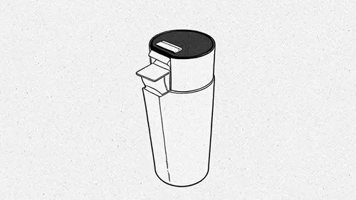 cup，bottle,an ink drawing of a plastic object,nordli,a flashlight,torch tip,cylinder,ferrule,pencil icon,Design Sketch,Design Sketch,Black and white Comic