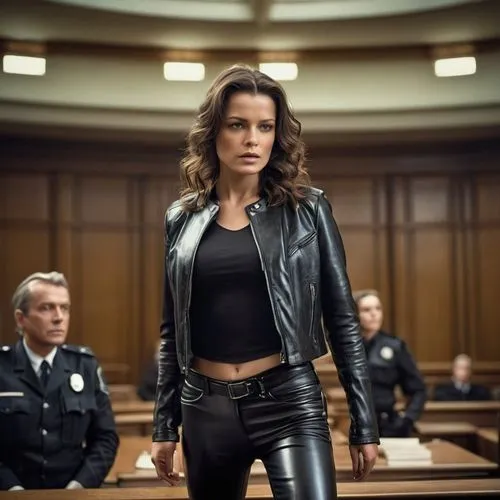 leather jacket,policewoman,law and order,leather,bolero jacket,goddess of justice,femme fatale,laurel,sofia,black suit,governor,black leather,court of justice,jacket,renegade,officer,judge,clove,terminator,bad girl,Photography,General,Cinematic