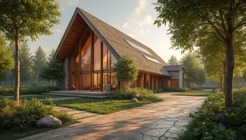 house in the forest,3d rendering,forest chapel,forest house,wooden house,timber house,revit,snohetta,sketchup,wooden church,the cabin in the mountains,small cabin,modern house,wooden roof,renderings,render,summer cottage,house in the mountains,log cabin,chalet,Photography,General,Realistic