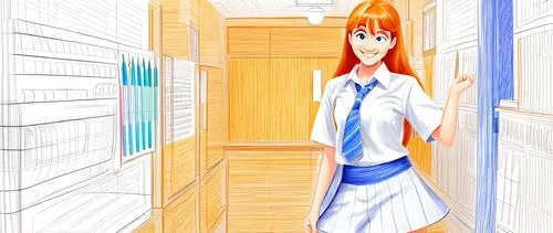 anime 3d,anime cartoon,asuka langley soryu,nurse uniform,locker,colored pencil background,pantry,anime japanese clothing,door,examination room,dormitory,blue door,animated cartoon,open door,pharmacy,background image,transparent background,housekeeper,school uniform,girl walking away,Design Sketch,Design Sketch,Character Sketch