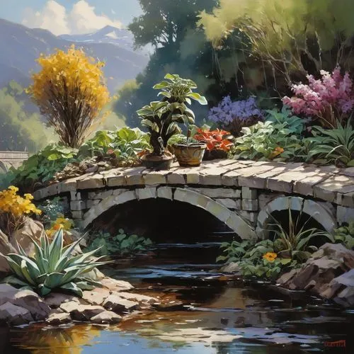 river landscape,garden pond,brook landscape,home landscape,nature landscape,landscape background,Conceptual Art,Oil color,Oil Color 09