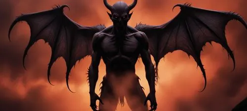 a demon is standing in the air on top of a cloud filled sky,devilman,demonata,samael,acindar,demongeot,azazel