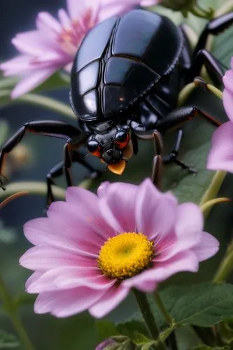 the first morning greets us with cool sunshine and flowers.,black beetle,rose beetle,blister beetles,forest beetle,black ant,ground beetle,japanese beetle,elephant beetle,stag beetle,brush beetle,carp