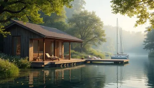 house by the water,houseboat,boat house,summer cottage,floating huts,houseboats,boathouse,boat shed,house with lake,boathouses,dock,boat landscape,boat dock,idyllic,cottage,boatshed,undock,summer house,fisherman's house,backwaters,Photography,General,Realistic