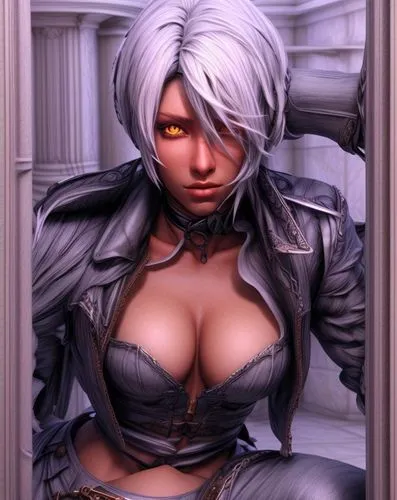 femme fatale,blanche,kotobukiya,bodysuit,see-through clothing,steel door,fuki,grey fox,silver frame,in the door,elevator,private,black cat,operator,metallic door,quiet,phone icon,eve,sexy woman,motorboat