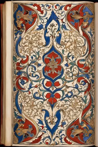 manuscript,parchment,prayer book,floral ornament,quatrefoil,book bindings,fleur-de-lys,hymn book,motifs of blue stars,library book,spiral book,vellum,bengal clockvine,enamel,fleur-de-lis,heart and flourishes,old book,scrape book,wall panel,book antique,Illustration,Realistic Fantasy,Realistic Fantasy 42