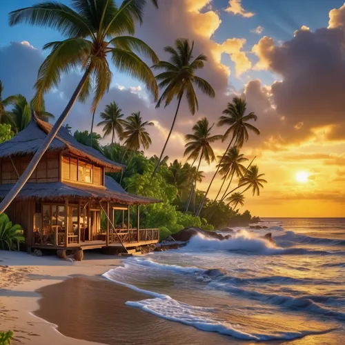 tropical house,tropical beach,dream beach,coconut trees,beach landscape,south pacific,tropical island,beautiful beaches,hawaii,beautiful beach,fiji,caribbean beach,caribbean,tahiti,cook islands,paradi