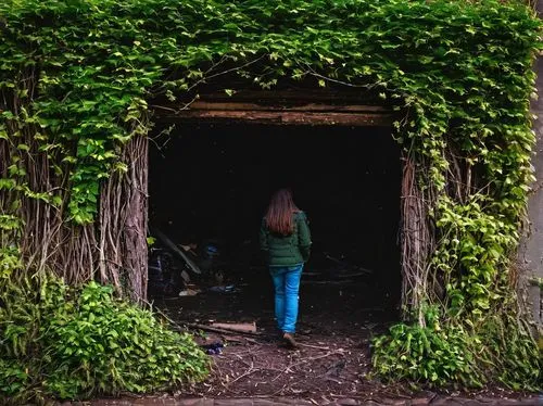 tunnel of plants,plant tunnel,creepy doorway,girl walking away,fairy door,ivy frame,garden door,lost place,urbex,tunnel,girl with tree,passageway,kudzu,arbor,passageways,dandelion hall,springhouse,vaulted cellar,green garden,knothole,Conceptual Art,Daily,Daily 07