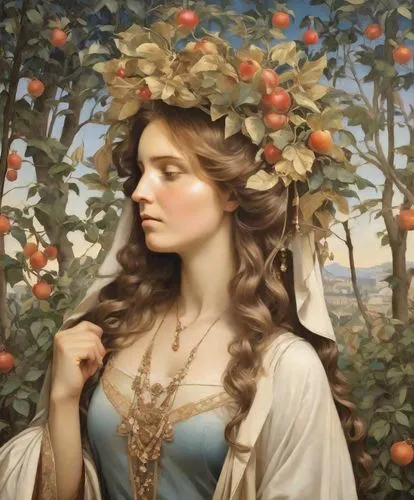 girl in a wreath,girl picking apples,girl in flowers,primavera,persephone,perugini,Digital Art,Impressionism