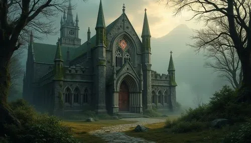 haunted cathedral,gothic church,ravenloft,black church,the black church,witch's house,cathedral,gothic style,shadowgate,gothic,nidaros cathedral,castle of the corvin,hall of the fallen,church painting,neogothic,nargothrond,monastery,witch house,ghost castle,fredric church,Photography,General,Realistic