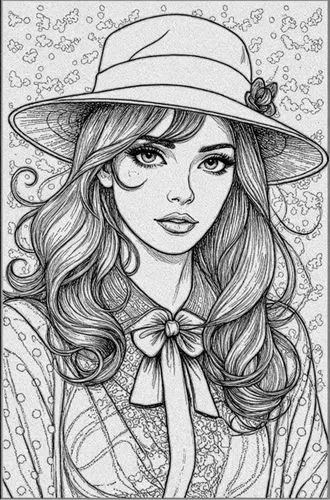 coloring page,coreldraw,fashion vector,straw hat,dollmaker,coloring pages,Design Sketch,Design Sketch,Black and white Comic