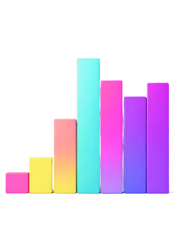 Bar chart, colorful, 3D effect, rectangular columns, horizontal axis, vertical axis, grid background, minimalistic, modern design, soft shadow, bright colors, statistical data, informative, clean comp