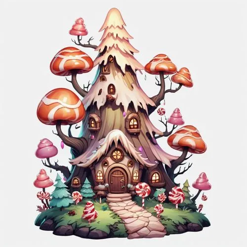 fairy house,mushroom island,mushroom landscape,tree mushroom,fairy chimney,fairy village,Illustration,Abstract Fantasy,Abstract Fantasy 11