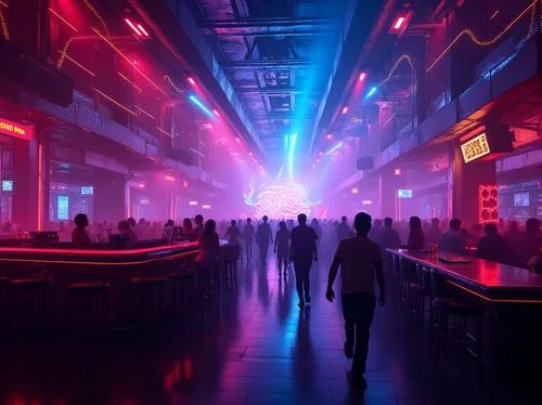 nightclub,cyberpunk,cyberscene,cybercity,bladerunner,cyberworld,nightclubs,neon coffee,spaceland,colored lights,nightlife,neon light,cinema strip,neon lights,clubbing,dancefloor,neon drinks,dance club,cyberport,neon cocktails,Photography,General,Realistic