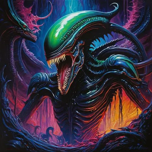 xenomorph,xeno,kadath,cthulhu,alien warrior,deathsaurus,acindar,sacoglossan,alien,skarbalius,oscura,nyarlathotep,terrax,arbiter,neomordellistena,samuil,tehlirian,aamoth,vritra,calamian,Art,Classical Oil Painting,Classical Oil Painting 15