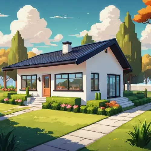 bungalow,bungalows,home landscape,mid century house,suburbs,sylvania,dreamhouse,summer cottage,little house,roof landscape,small house,houses clipart,grass roof,house by the water,cottage,modern house,beautiful home,suburbia,springfield,lonely house,Unique,Pixel,Pixel 05