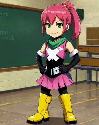 a cartoon character standing in front of a blackboard,kuribayashi,sonika,umr,tsukasa,momoka,pyon