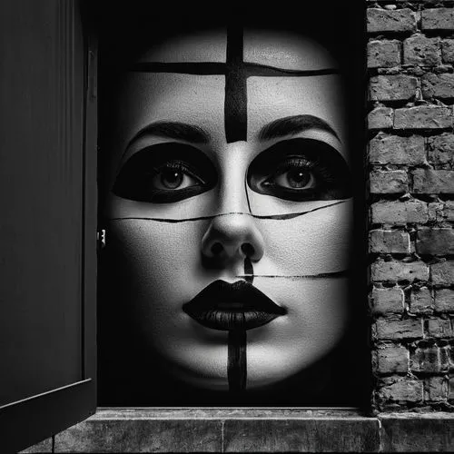 rankin,fornasetti,urban street art,rone,jover,streetart,street art,visage,urban art,shutters,doorkeeper,woman face,street artist,wall paint,noirish,doorman,helnwein,steel door,pasting,graffiti art,Photography,Black and white photography,Black and White Photography 01