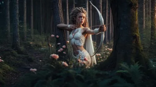 ballerina in the woods,fae,faerie,faery,dryad,fantasy picture,bow and arrows,photo manipulation,the enchantress,rusalka,wood elf,photomanipulation,fantasy portrait,elven,faun,photoshop manipulation,fairy forest,conceptual photography,fairy tale character,fairy