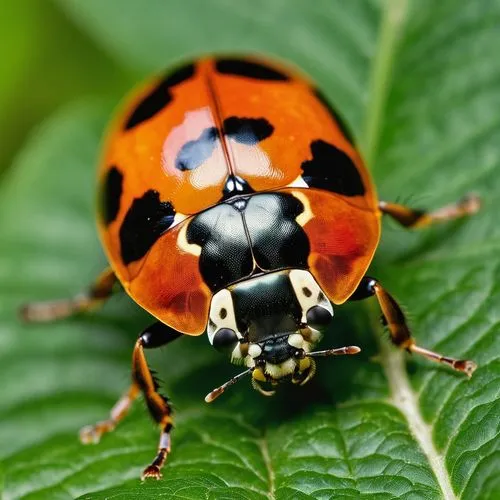 "Create an image of a ladybug with the following details: A small insect of the Coleoptera order and Coccinellidae family. It features a round, convex body with a hard shell called elytra, protecting 