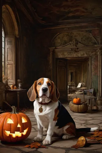 basset hound,halloween background,old english bulldog,halloween wallpaper,halloween poster,king charles spaniel,jack russel,olde english bulldogge,bassett,dorset olde tyme bulldogge,beagle,halloween scene,hallloween,halloween illustration,halloween and horror,dwarf bulldog,halloween banner,happy halloween,autumn background,helloween,Art,Classical Oil Painting,Classical Oil Painting 29