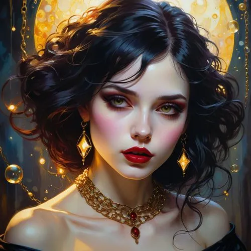 fantasy portrait,mystical portrait of a girl,morgana,esmeralda,fantasy art,gothel,persephone,romantic portrait,gothic portrait,belle,queen of the night,sorceress,behenna,liliana,vampire lady,drusilla,transistor,fairest,the enchantress,selene,Illustration,Realistic Fantasy,Realistic Fantasy 04