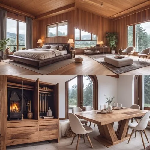 some rooms that are in a house together,coziness,alpine style,chalet,log home,the cabin in the mountains,wooden windows,warm and cozy,verbier,great room,fire place,lodge,fireplaces,cabins,gstaad,cozie