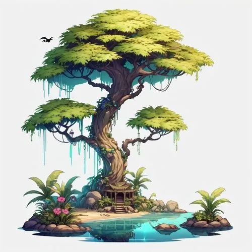 tropical tree,floating island,tropical island,island suspended,floating islands,dragon tree,Illustration,Abstract Fantasy,Abstract Fantasy 11