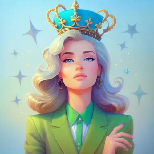 a woman in a green suit wearing a crown,rosalina,diana,chryste,dazzler,star mother,queen,Common,Common,Cartoon