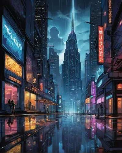 cybercity,cityscape,cyberpunk,metropolis,shanghai,futuristic landscape,cybertown,city at night,fantasy city,shinjuku,tokyo city,cityzen,guangzhou,world digital painting,evening city,cyberport,urbanworld,kowloon,cyberscene,lumpur,Illustration,American Style,American Style 13