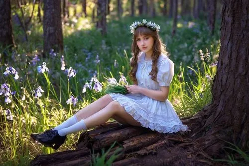 ballerina in the woods,fairy forest,in the forest,faerie,bluebells,girl with tree,forest background,enchanted forest,the girl next to the tree,forest clover,fairytale forest,girl in flowers,book,forest of dreams,elven forest,bluebell,mystical portrait of a girl,faery,forest flower,forest floor,Art,Artistic Painting,Artistic Painting 35