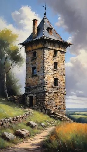 stone house,blockhouse,castle keep,summit castle,lonely house,small house,stone tower,watch tower,fisherman's house,little house,old windmill,lookout tower,old mill,peter-pavel's fortress,watchtower,witch's house,home landscape,historic windmill,knight's castle,watertower,Conceptual Art,Oil color,Oil Color 09