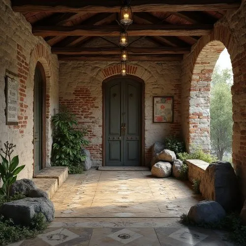 inglenook,patio,entryway,porch,front porch,loggia,entryways,doorways,courtyards,entranceway,garden door,courtyard,house entrance,stone floor,the threshold of the house,patios,inside courtyard,doorway,front door,entranceways,Photography,General,Realistic