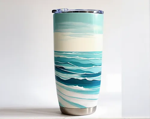 water cup,japanese wave paper,coffee tumbler,blue coffee cups,vase,toothbrush holder,flower vase,eco-friendly cups,rain barrel,coffee cup sleeve,water filter,blue sea shell pattern,agua de valencia,glass vase,vacuum flask,drinkware,stacked cups,printed mugs,enamel cup,blue and white porcelain,Conceptual Art,Oil color,Oil Color 08