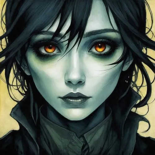 kanno,clementine,cortana,morwen,kommuna,behenna,coraline,aradia,nepeta,salander,red eyes,syleena,alita,arya,eponine,vampire woman,yellow eyes,amuria,khatuna,black eyes,Illustration,Paper based,Paper B