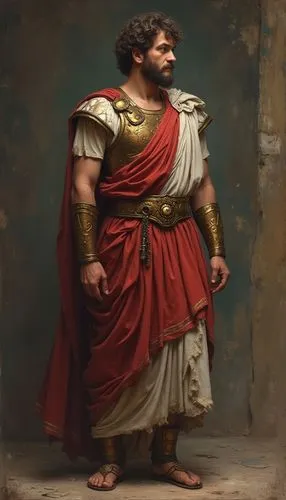 antico romano vestito con toga da senatore, guarda verso sinistra, figura intera, 
,an ancient man dressed in roman clothing,belisarius,themistocles,persius,odysseus,seleucus,rhodian