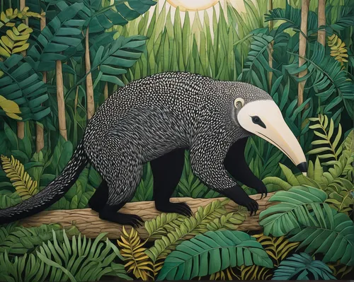 giant anteater,anteater,tapir,pygmy sloth,tanzania,forest animal,cercopithecus neglectus,terrestrial animal,marsupial,three-toed sloth,bamboo,pachamama,new world porcupine,madagascar,sun bear,pumi,rwanda,two-toed sloth,woodland animals,endangered,Illustration,Japanese style,Japanese Style 15