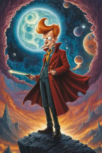 violinist violinist of the moon,sci fiction illustration,baron munchausen,herfstanemoon,andromeda,astronomer,fantasia,magus,astronira,pilgrim,solomon's plume,magician,the wizard,sanji,pinocchio,astral traveler,wizard,fire planet,the wanderer,merlin,Conceptual Art,Fantasy,Fantasy 29